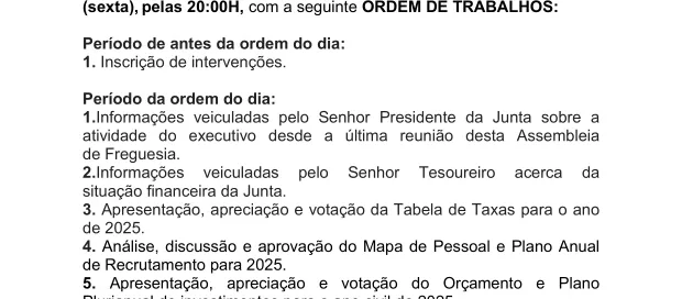 Edital Convocatória Assembleia Geral de Freguesia Dezembro 2024 - Junta de Freguesia de Barreiros de Cepões