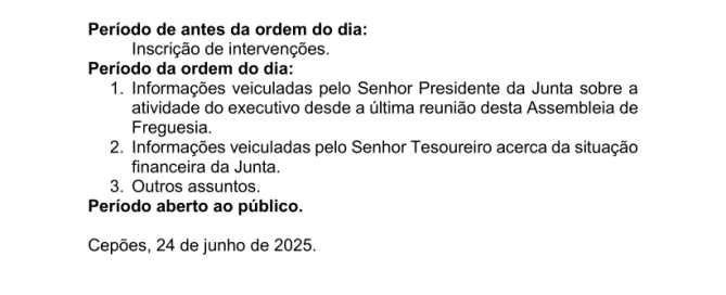 Convocatória Assembleia de Freguesia - 05-07-2025