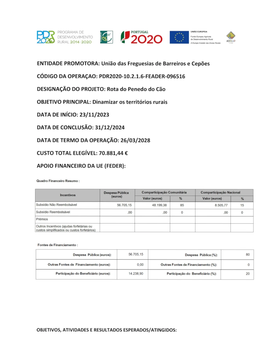 Publicitação dos Apoios PDR2020 – ADDLAP – Rota do Penedo do Cão